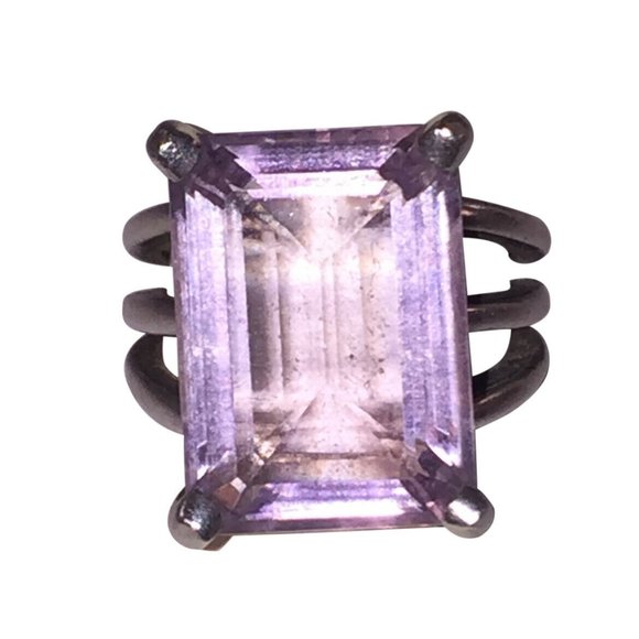 Massive Emerald Cut Amethyst Sterling Silver Cockt